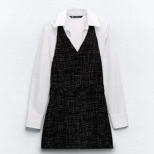 ZARA CONTRASTING STRUCTURED PINAFORE PLAID DRESS